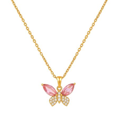 Pink 18K Gold Plated Crystal Butterfly Pendant Necklace